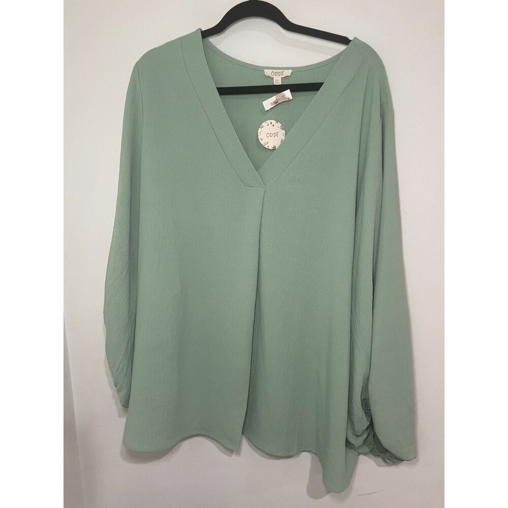 Solid Blouse Long Bubble‎ Sleeves V neck Plus Size by Oddi Size 3XL NWT